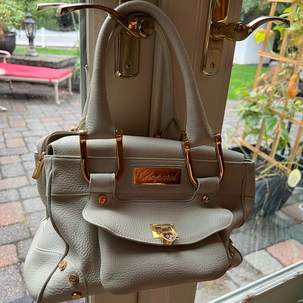 Chopard leather Caroline tan satchel, from Italy, heart-shaped clasp with stones